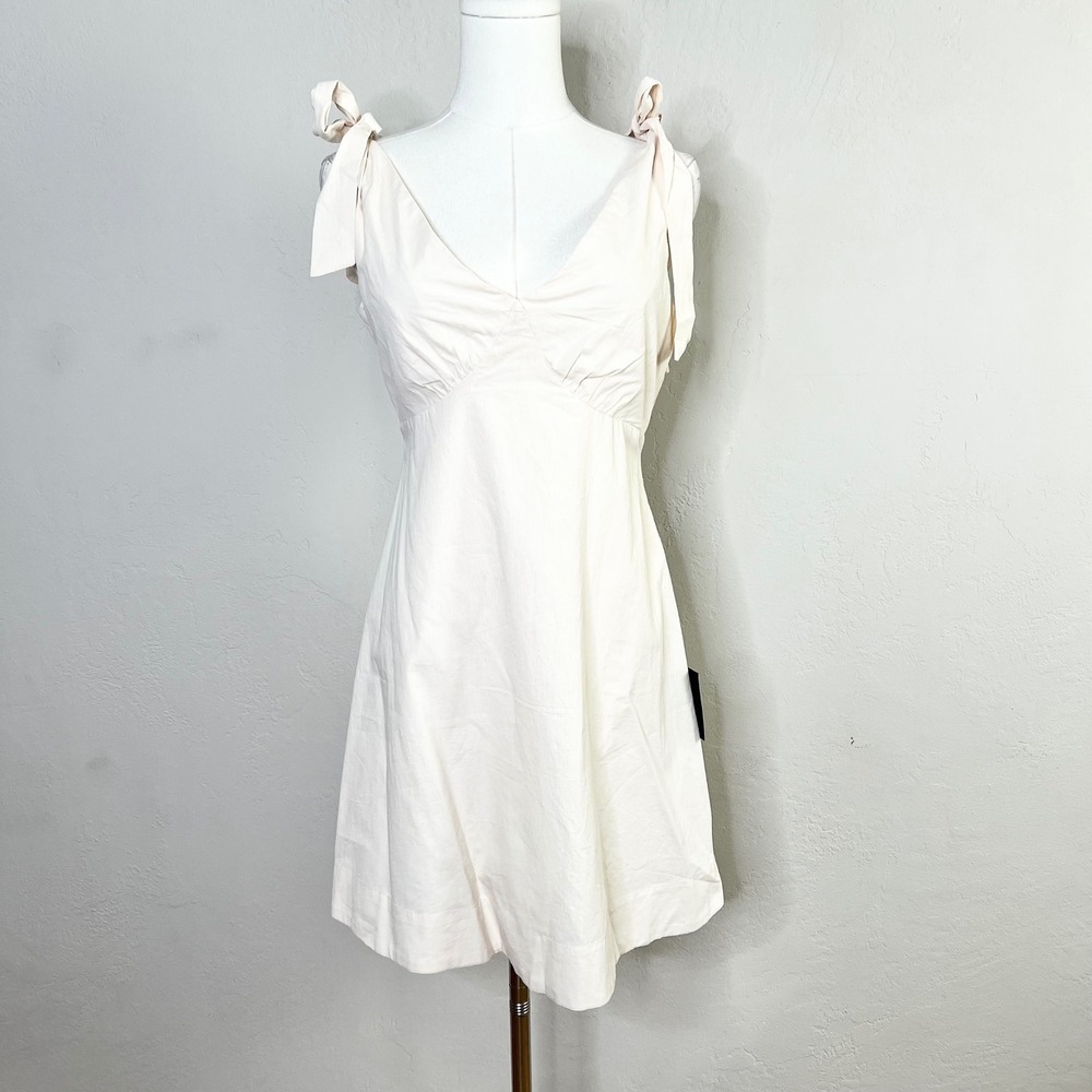 Lulus Mini Dress Cream Cotton Tie-Strap Sleeveless‎ V-Neck Gabriella Small NWT